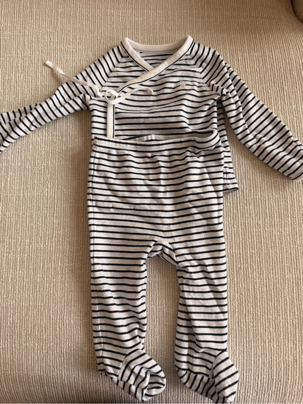 Ralph Lauren White and Black Striped Baby kimono style Footie Set 6 month